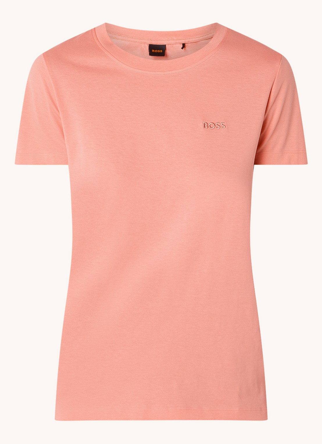 BOSS T-shirt van katoenen jersey met logodetail - voorkant 3 light /pastel pink-689 / roze