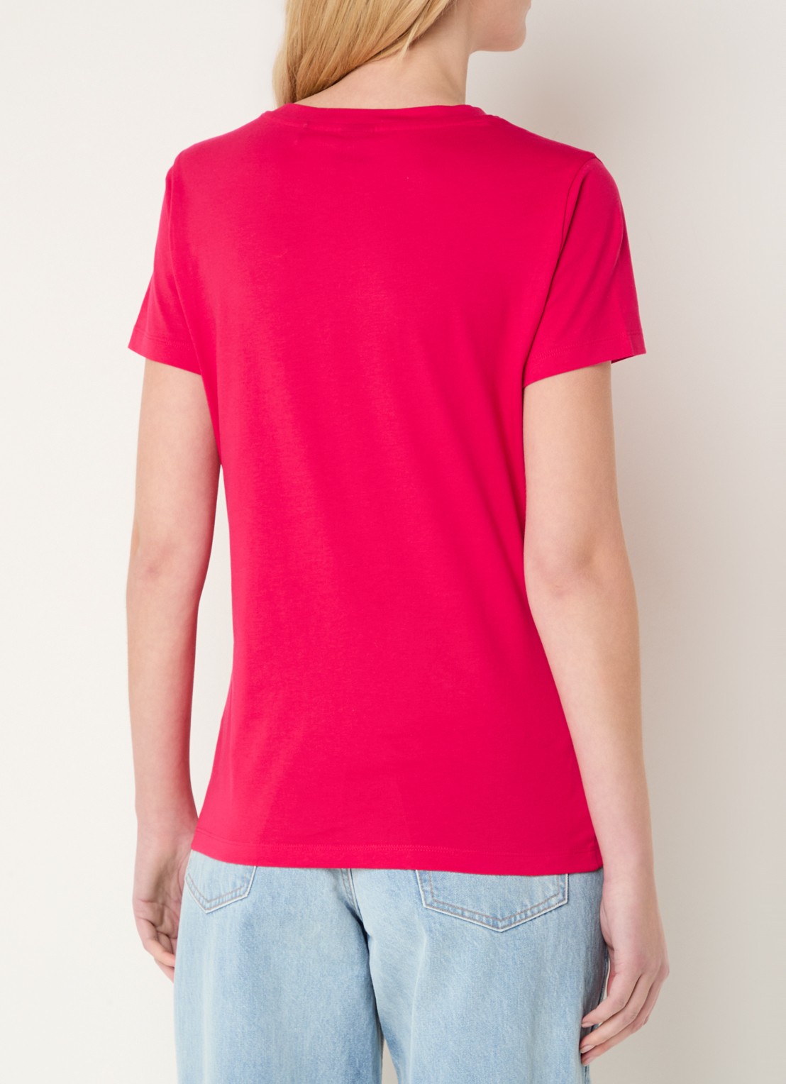 BOSS T-shirt van katoenen jersey met logodetail - achterkant 4 dark pink-653 / roze