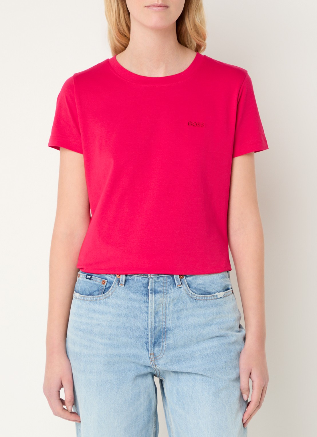 BOSS T-shirt van katoenen jersey met logodetail - detail 3 dark pink-653 / roze