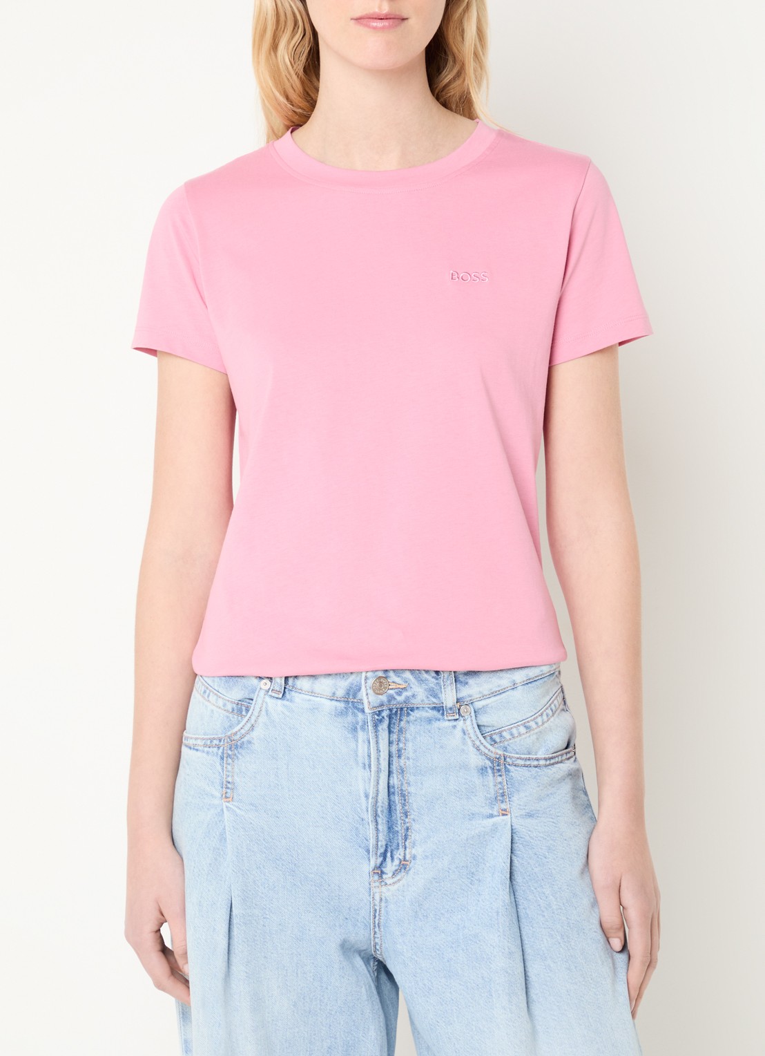 BOSS T-shirt van katoenen jersey met logodetail - detail 2 open purple-554 / roze