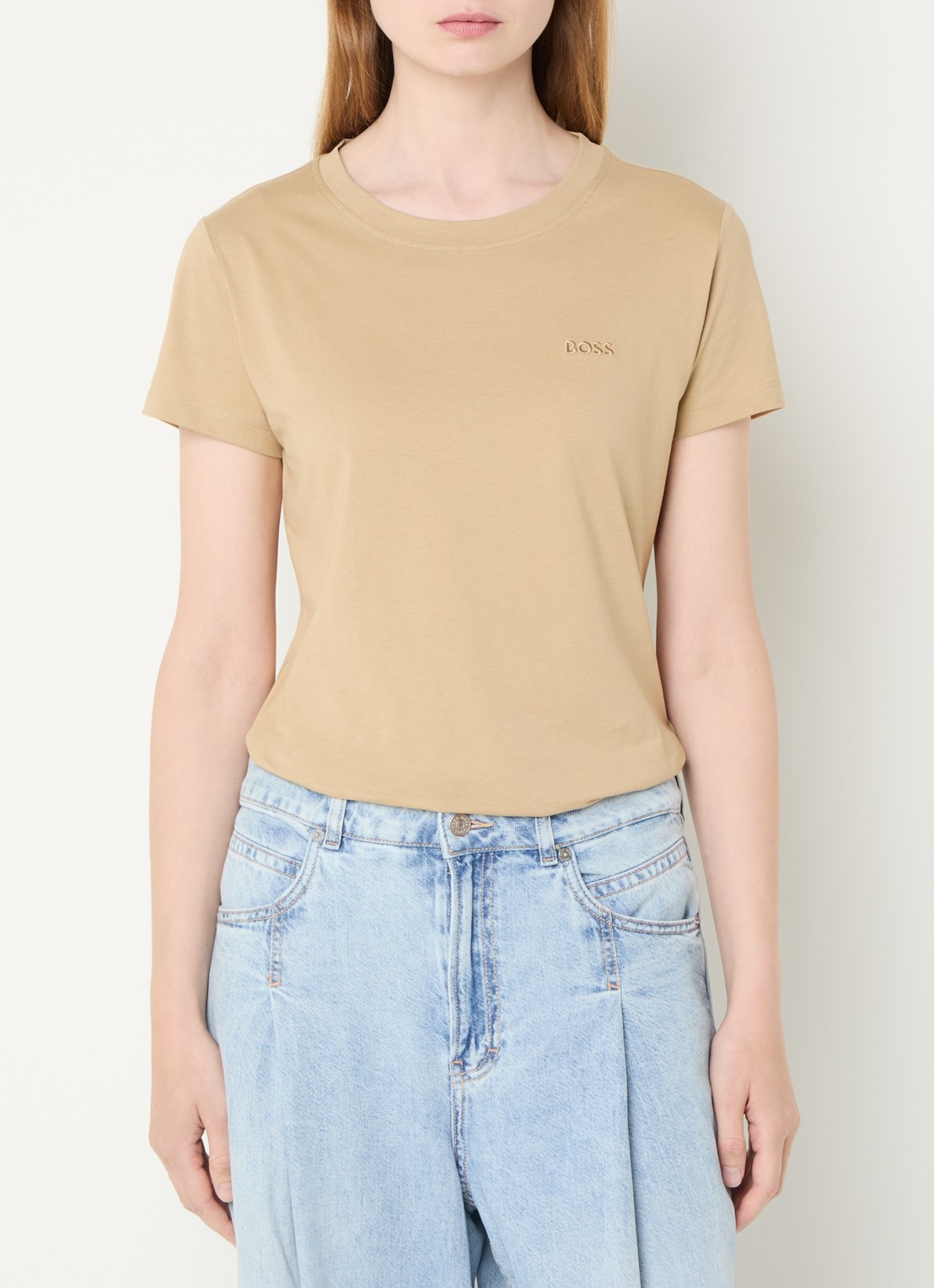 BOSS T-shirt van katoenen jersey met logodetail - detail 3 rust /copper-222 / beige
