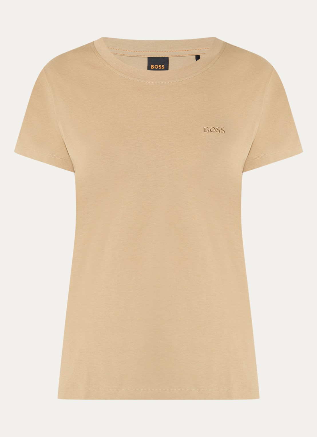 BOSS T-shirt van katoenen jersey met logodetail - voorkant rust /copper-222 / beige