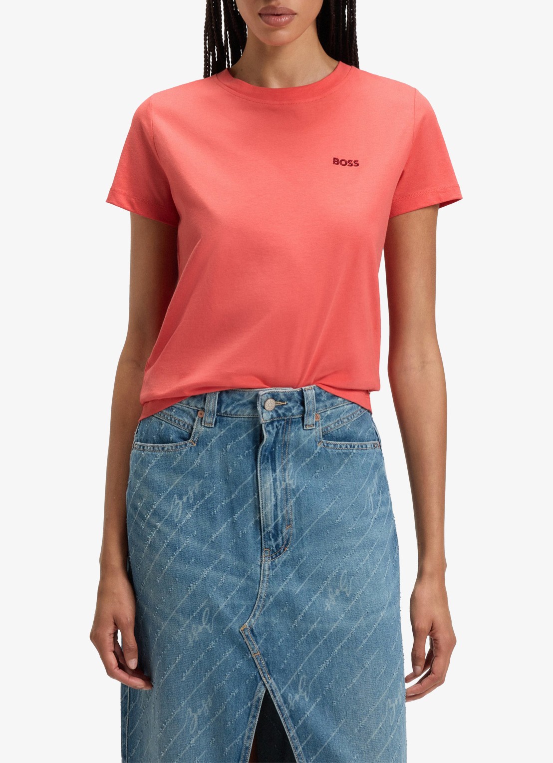 BOSS T-shirt van katoenen jersey met logodetail - detail 2 light /pastel red-638 / rood