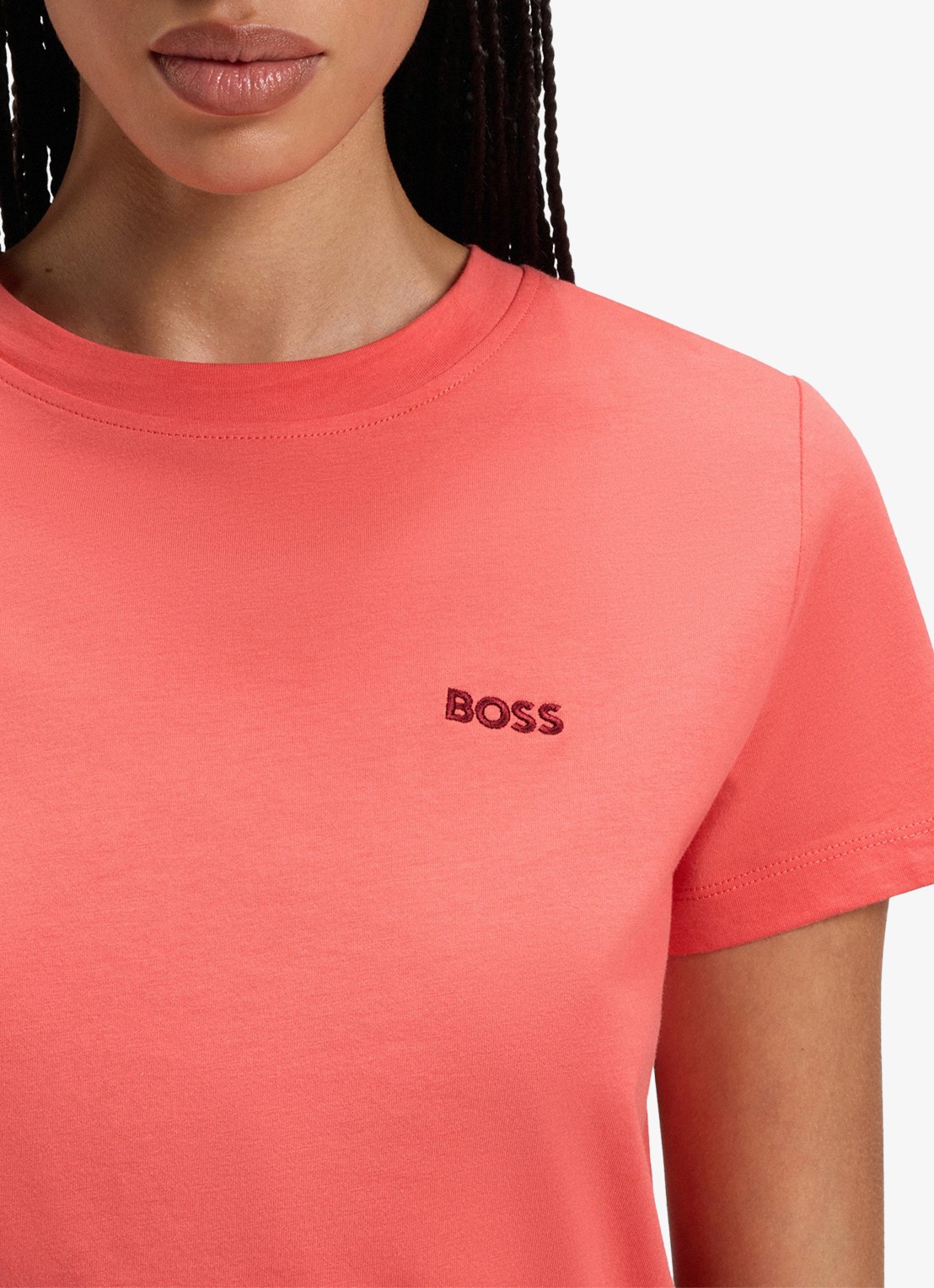 BOSS T-shirt van katoenen jersey met logodetail - detail 3 light /pastel red-638 / rood