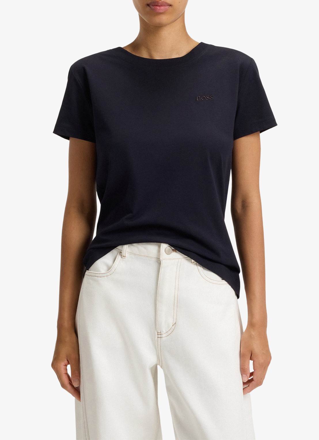 BOSS T-shirt van katoenen jersey met logodetail - detail 4 dark blue-408 / blauw