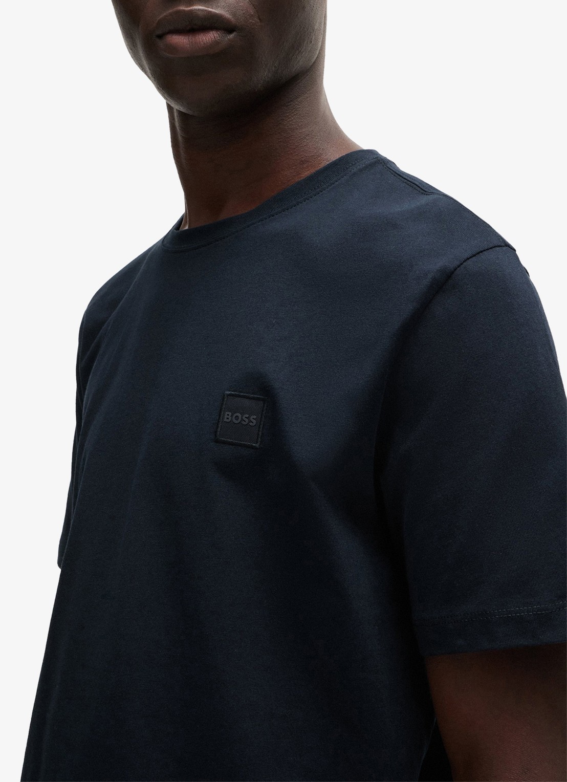 BOSS T-shirt van katoenen jersey met logopatch - detail 2 donkerblauw