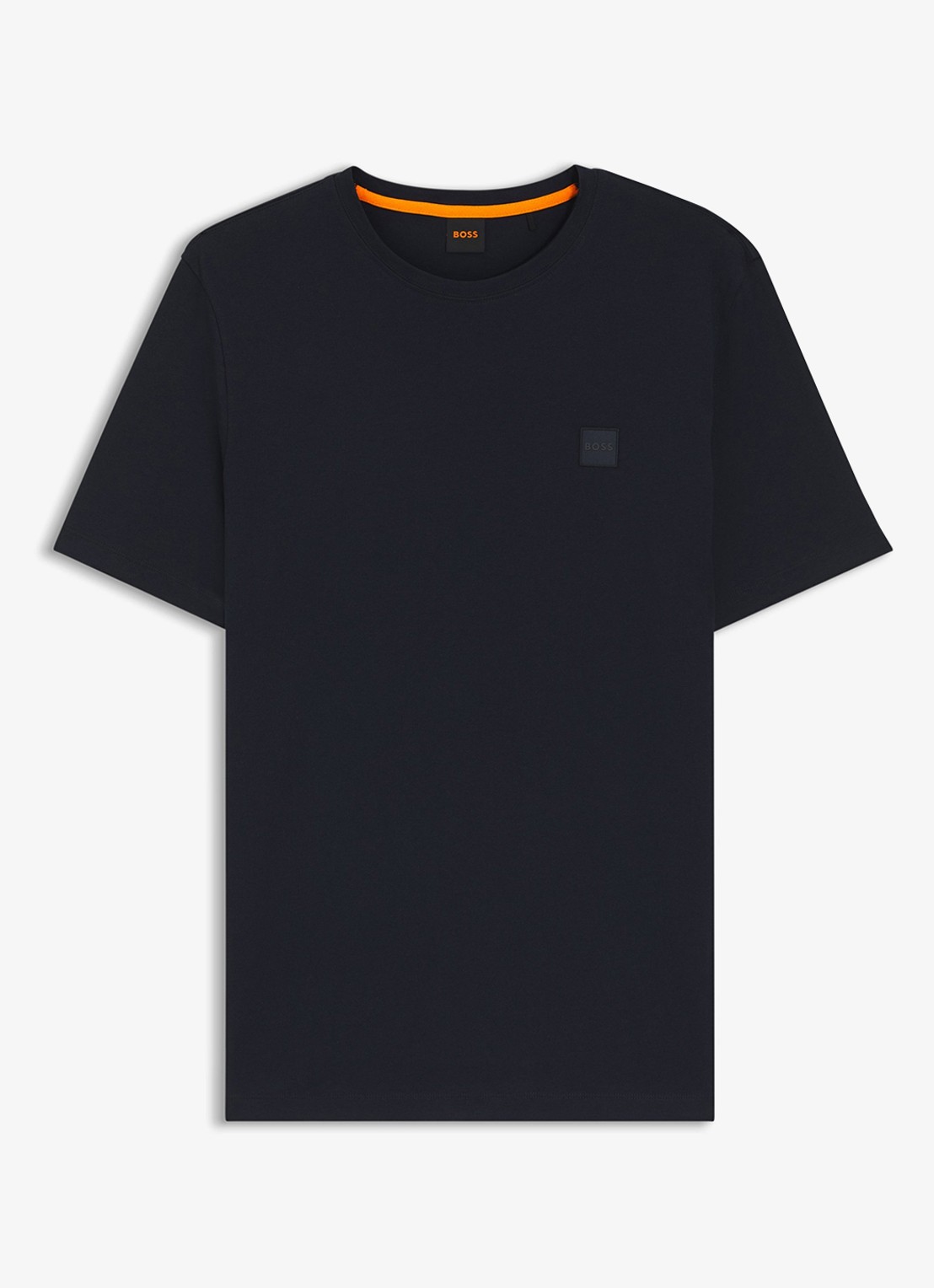 BOSS T-shirt van katoenen jersey met logopatch - voorkant 4 donkerblauw