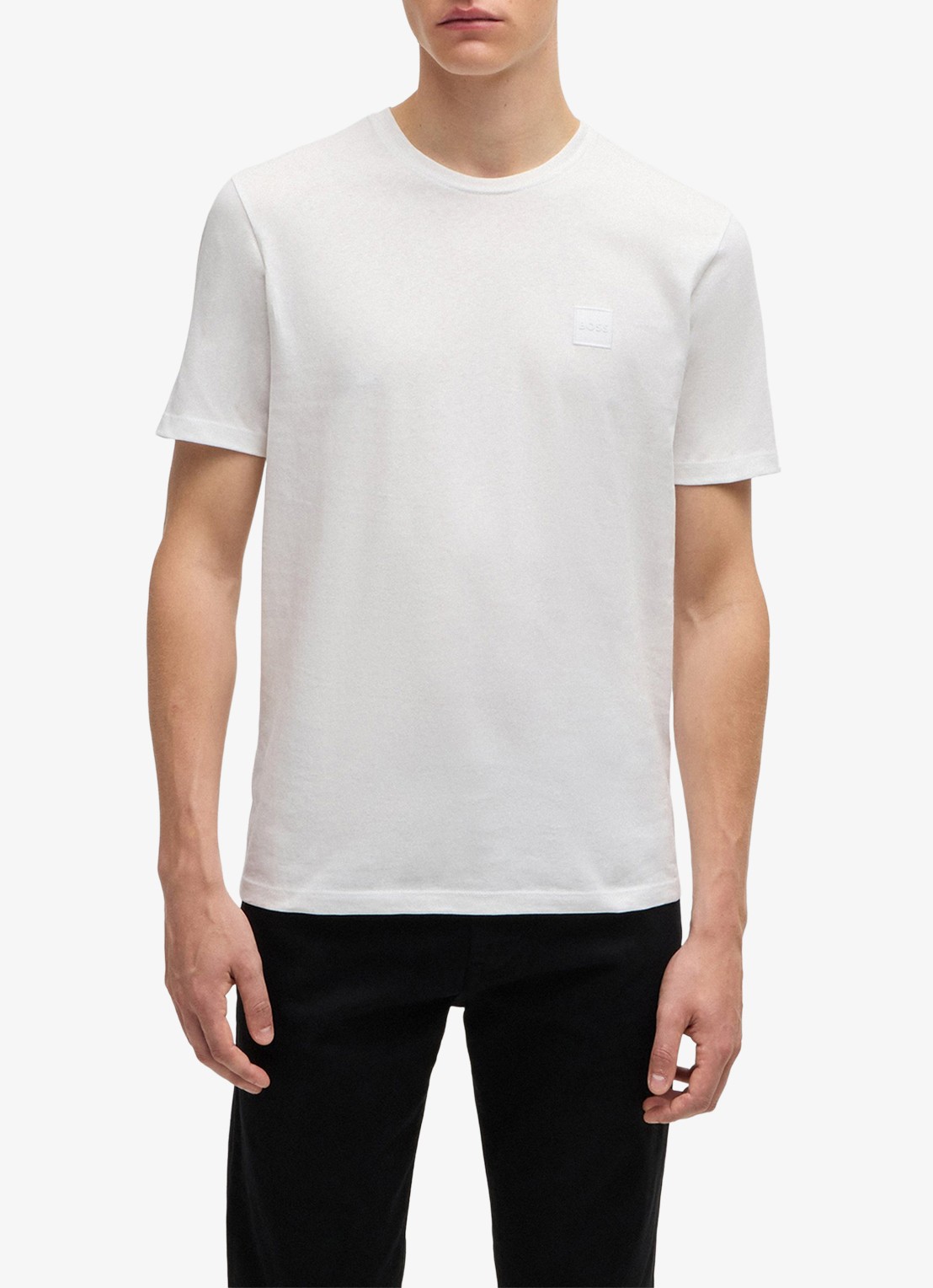 BOSS T-shirt van katoenen jersey met logopatch - detail 3 wit