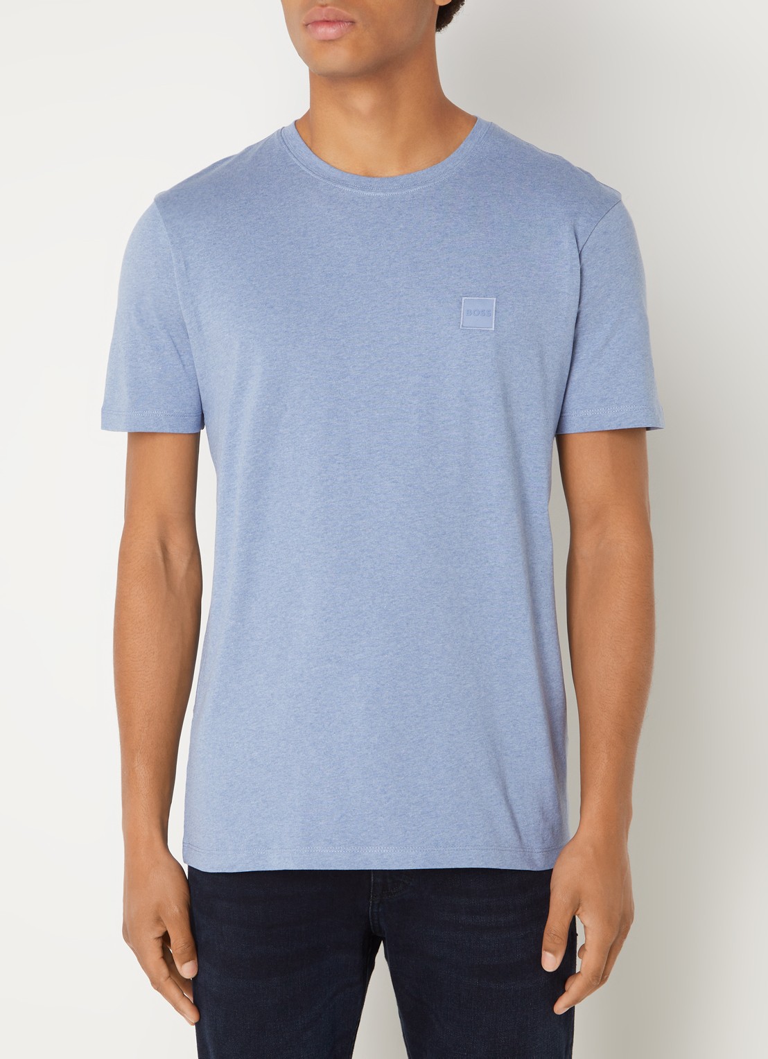BOSS T-shirt van katoenen jersey met logopatch - detail 4 staalblauw