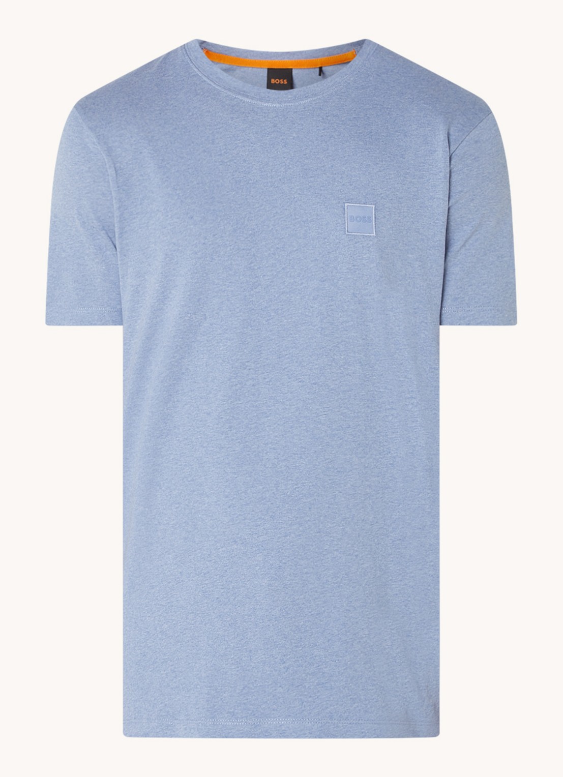 BOSS T-shirt van katoenen jersey met logopatch - voorkant staalblauw