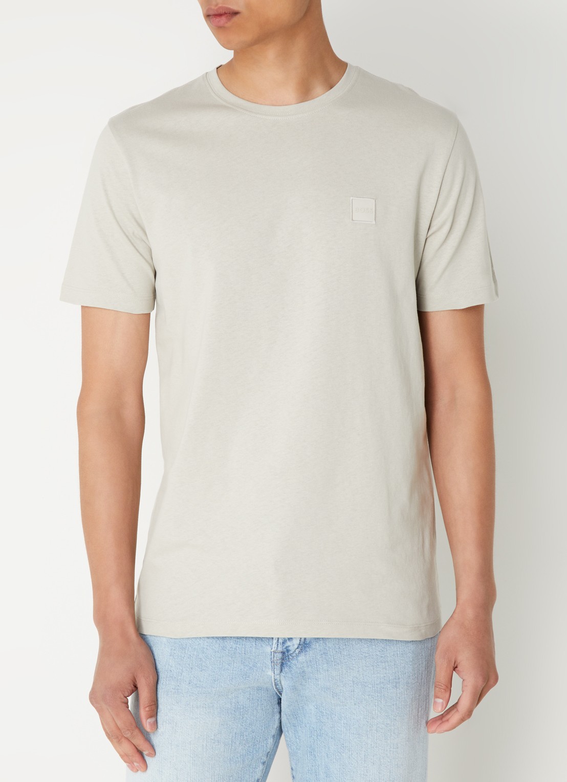 BOSS T-shirt van katoenen jersey met logopatch - detail beige
