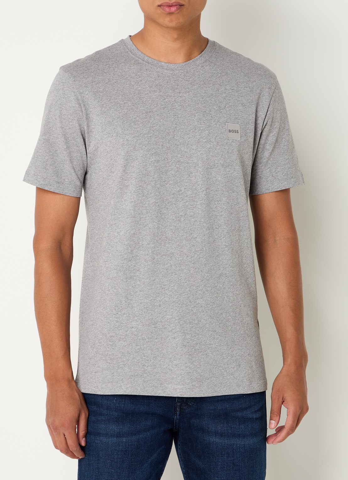 BOSS T-shirt van katoenen jersey met logopatch - detail 4 grijsmele