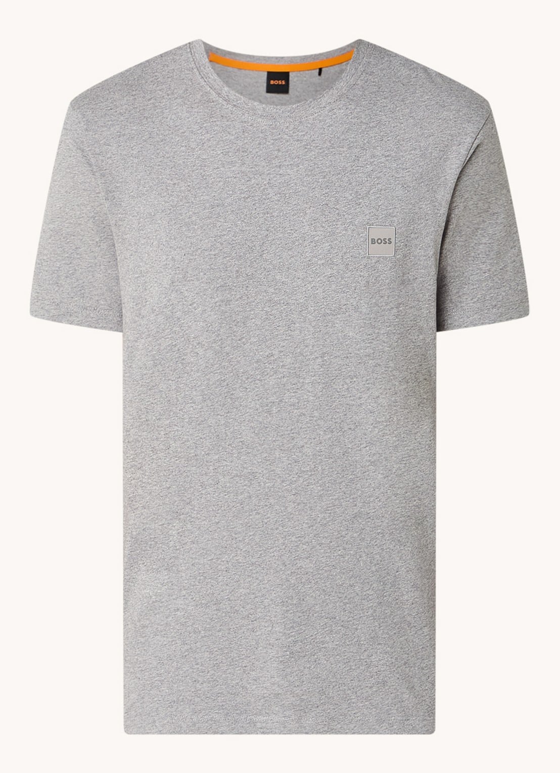BOSS T-shirt van katoenen jersey met logopatch - voorkant 2 grijsmele