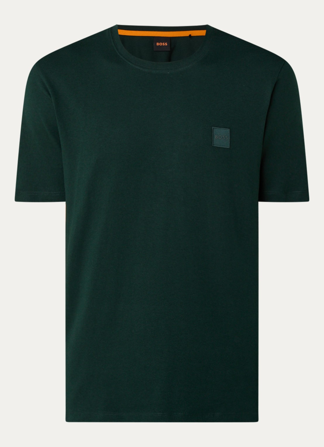 BOSS T-shirt van katoenen jersey met logopatch - voorkant bronsgroen