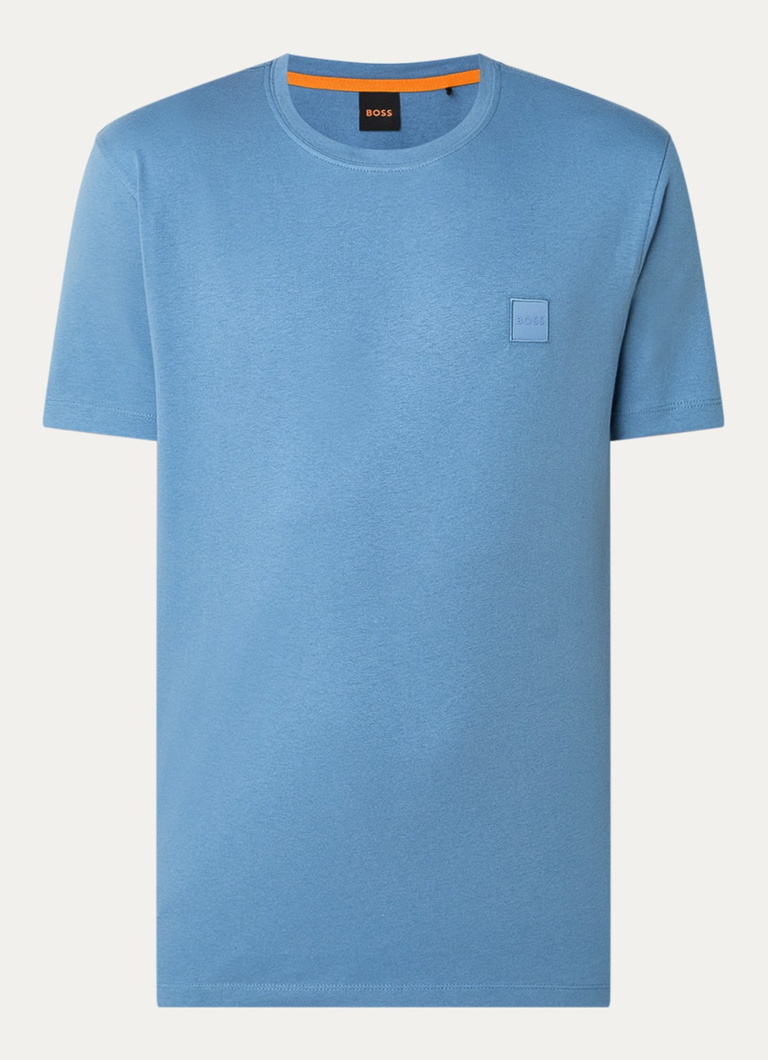 BOSS T-shirt van katoenen jersey met logopatch - voorkant blauwgrijs