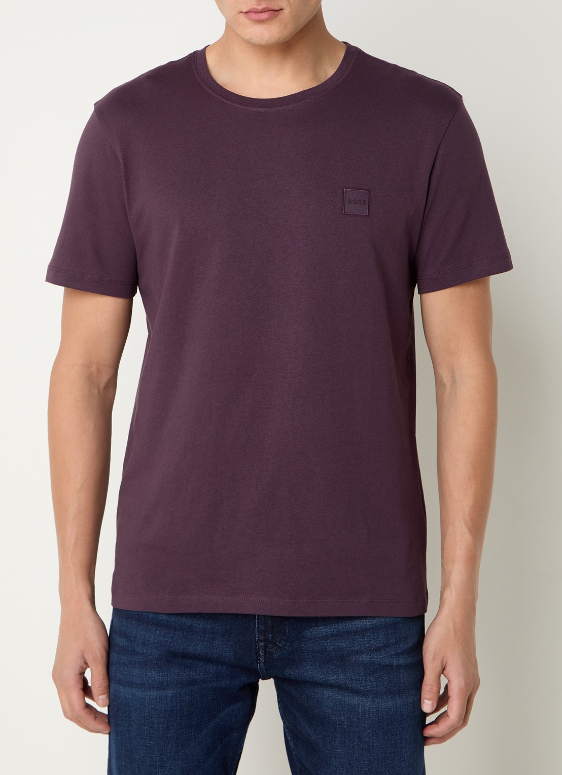 BOSS T-shirt van katoenen jersey met logopatch - detail 4 aubergine