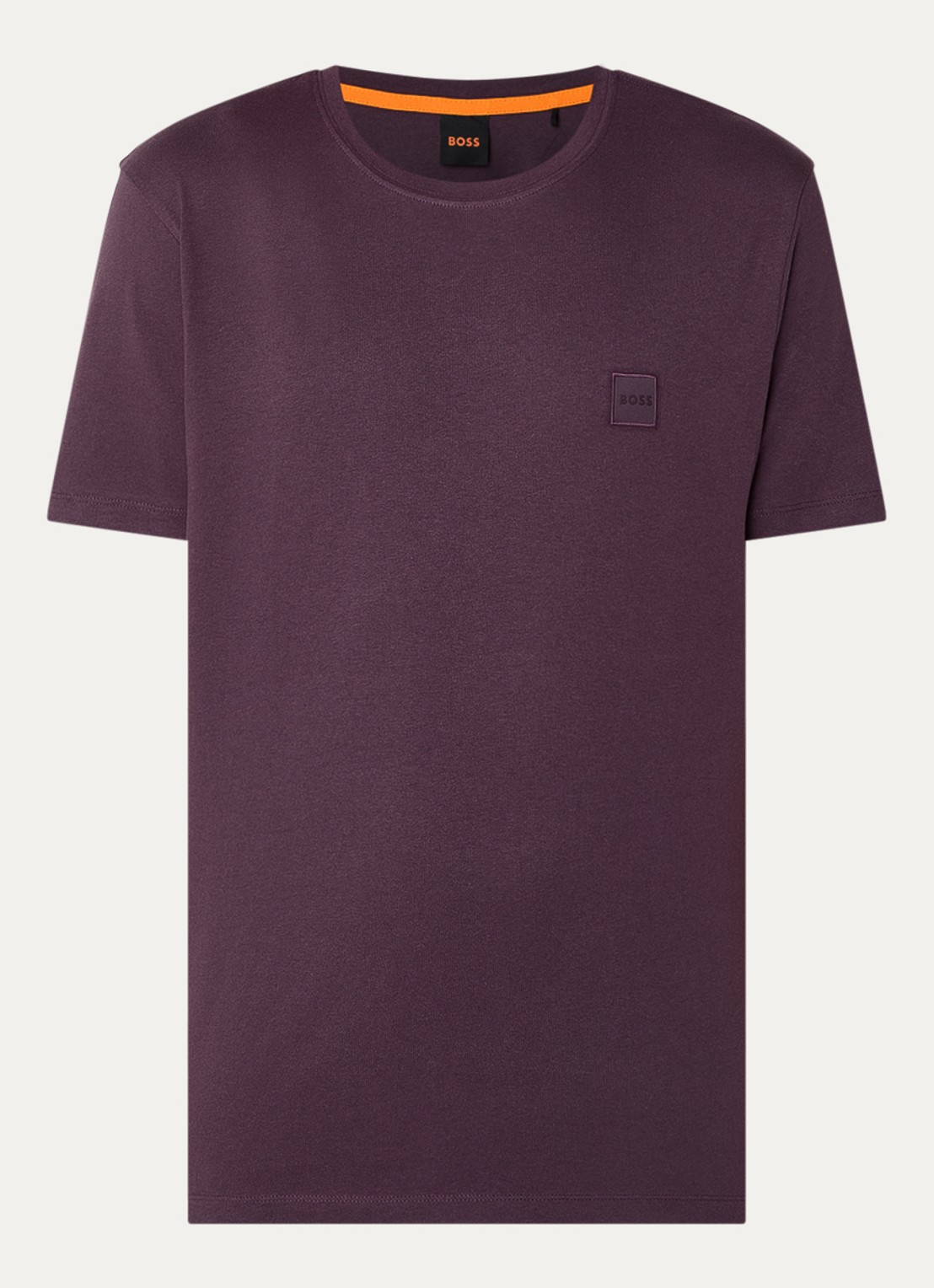 BOSS T-shirt van katoenen jersey met logopatch - voorkant aubergine