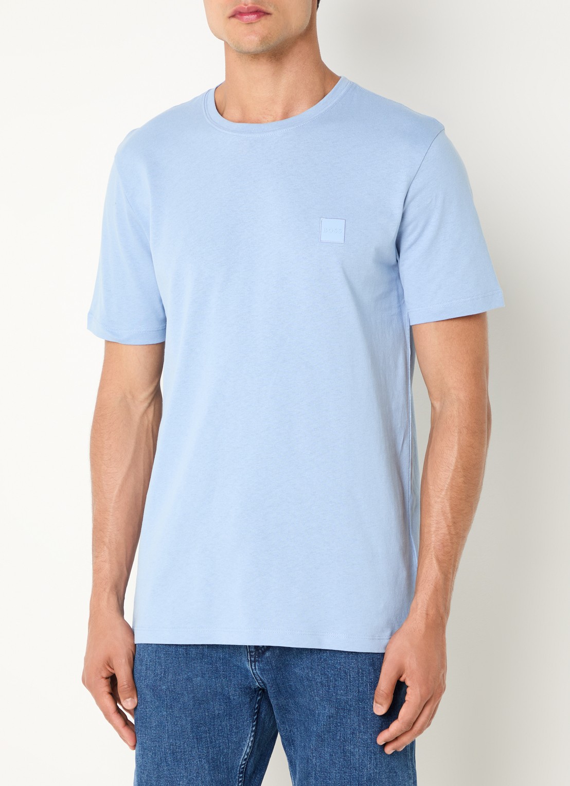 BOSS T-shirt van katoenen jersey met logopatch - detail 4 donkerblauw