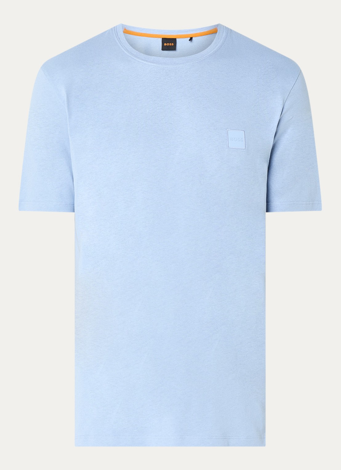 BOSS T-shirt van katoenen jersey met logopatch - voorkant 2 donkerblauw