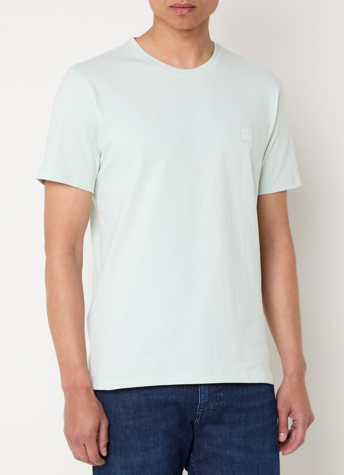 BOSS T-shirt van katoenen jersey met logopatch - detail 3 lichtblauw