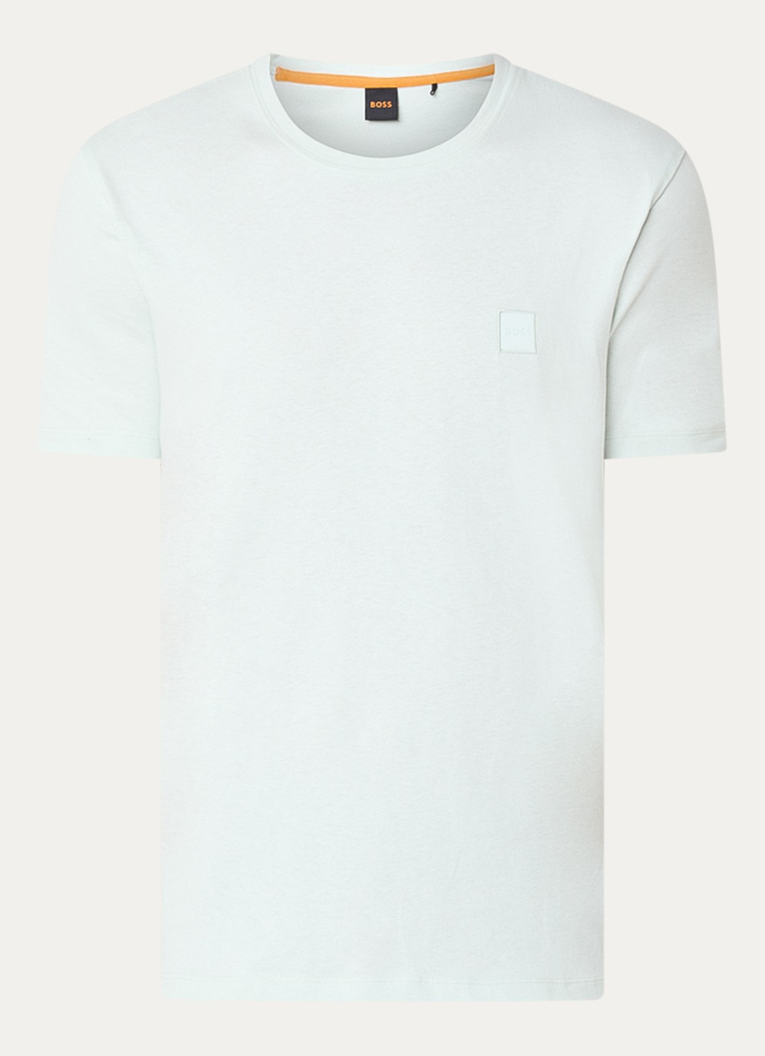 BOSS T-shirt van katoenen jersey met logopatch - voorkant lichtblauw