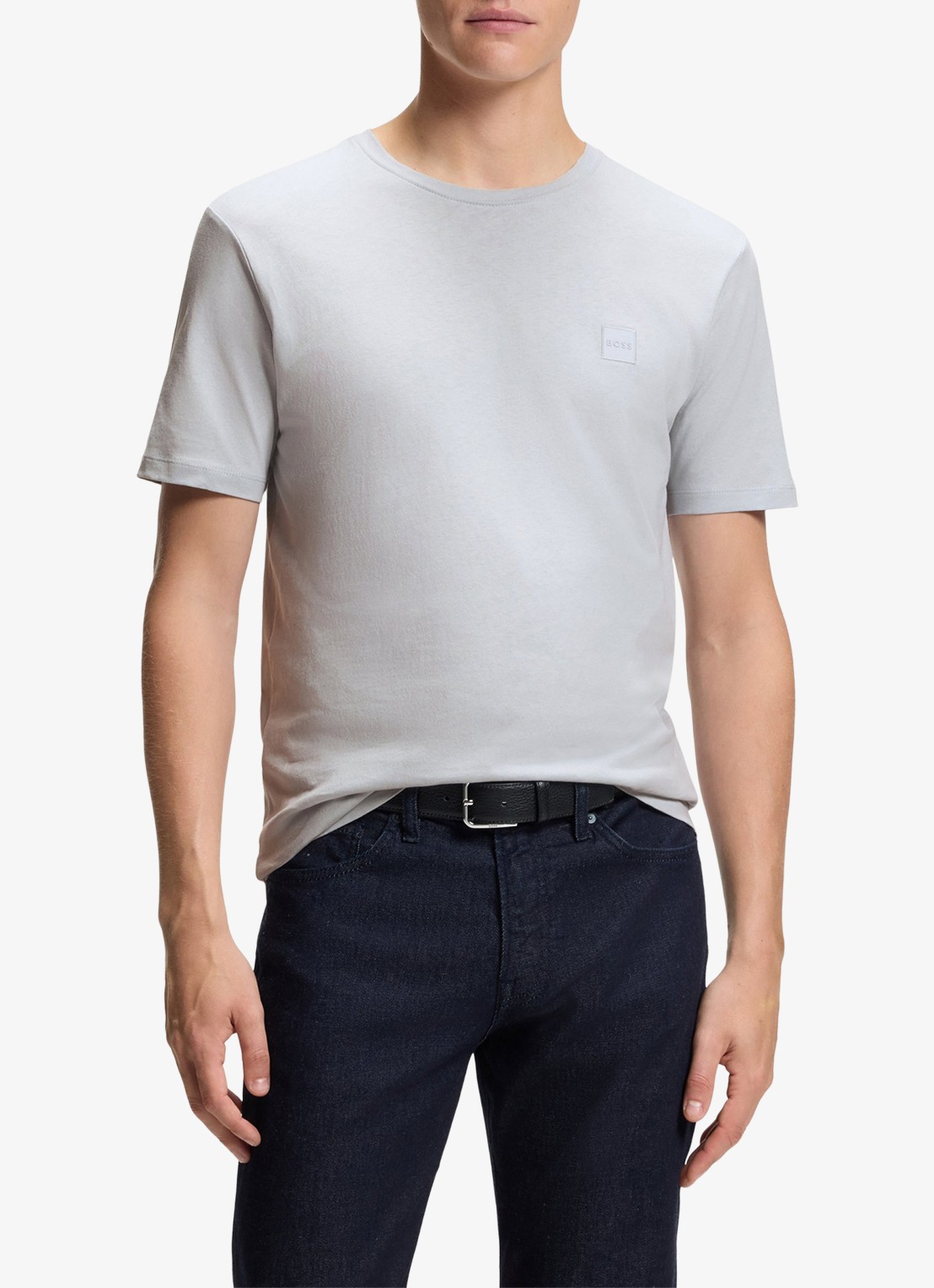 BOSS T-shirt van katoenen jersey met logopatch - detail 4 grijs