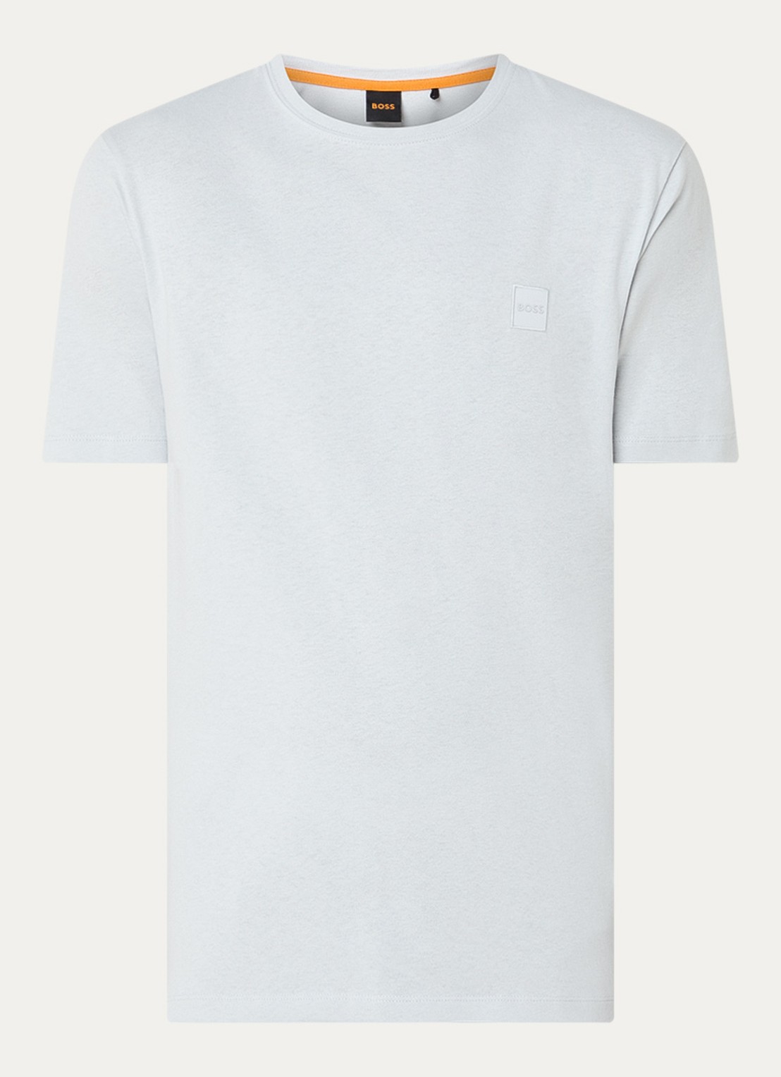 BOSS T-shirt van katoenen jersey met logopatch - voorkant 3 grijs