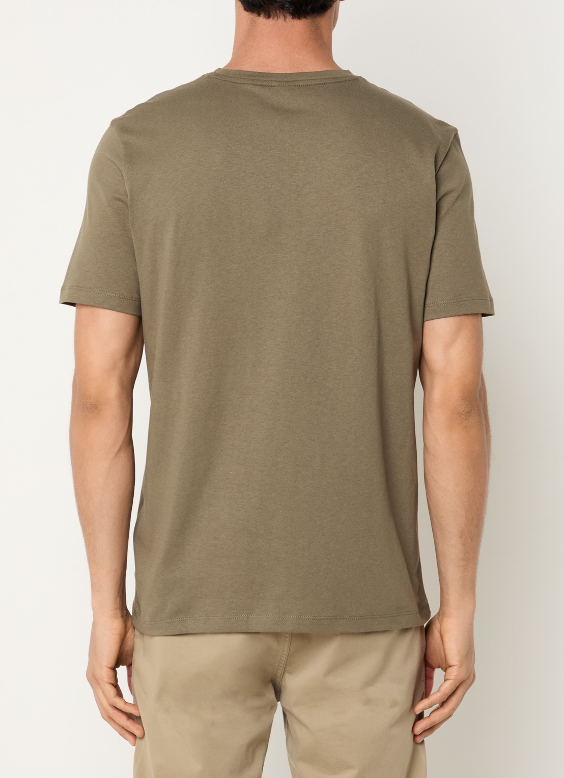 BOSS T-shirt van katoenen jersey met logopatch - achterkant legergroen