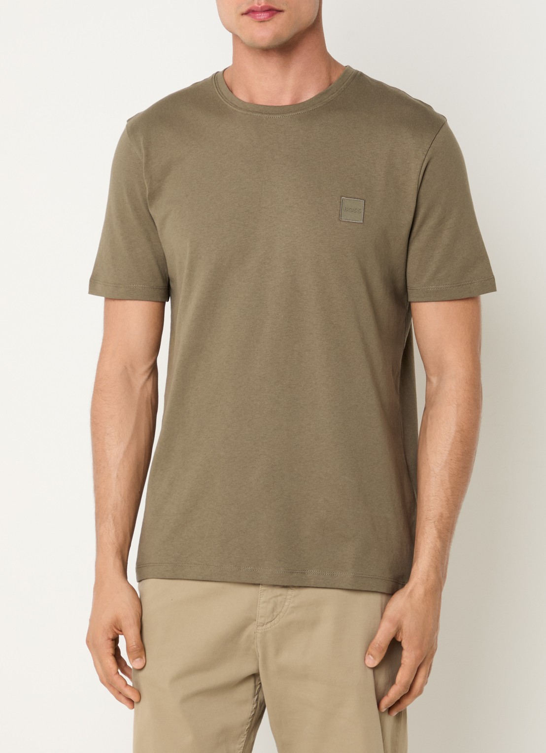 BOSS T-shirt van katoenen jersey met logopatch - detail 2 legergroen