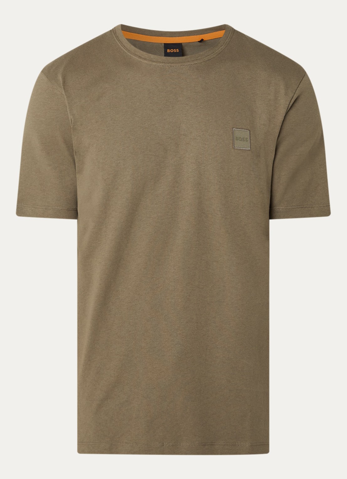 BOSS T-shirt van katoenen jersey met logopatch - voorkant 3 legergroen