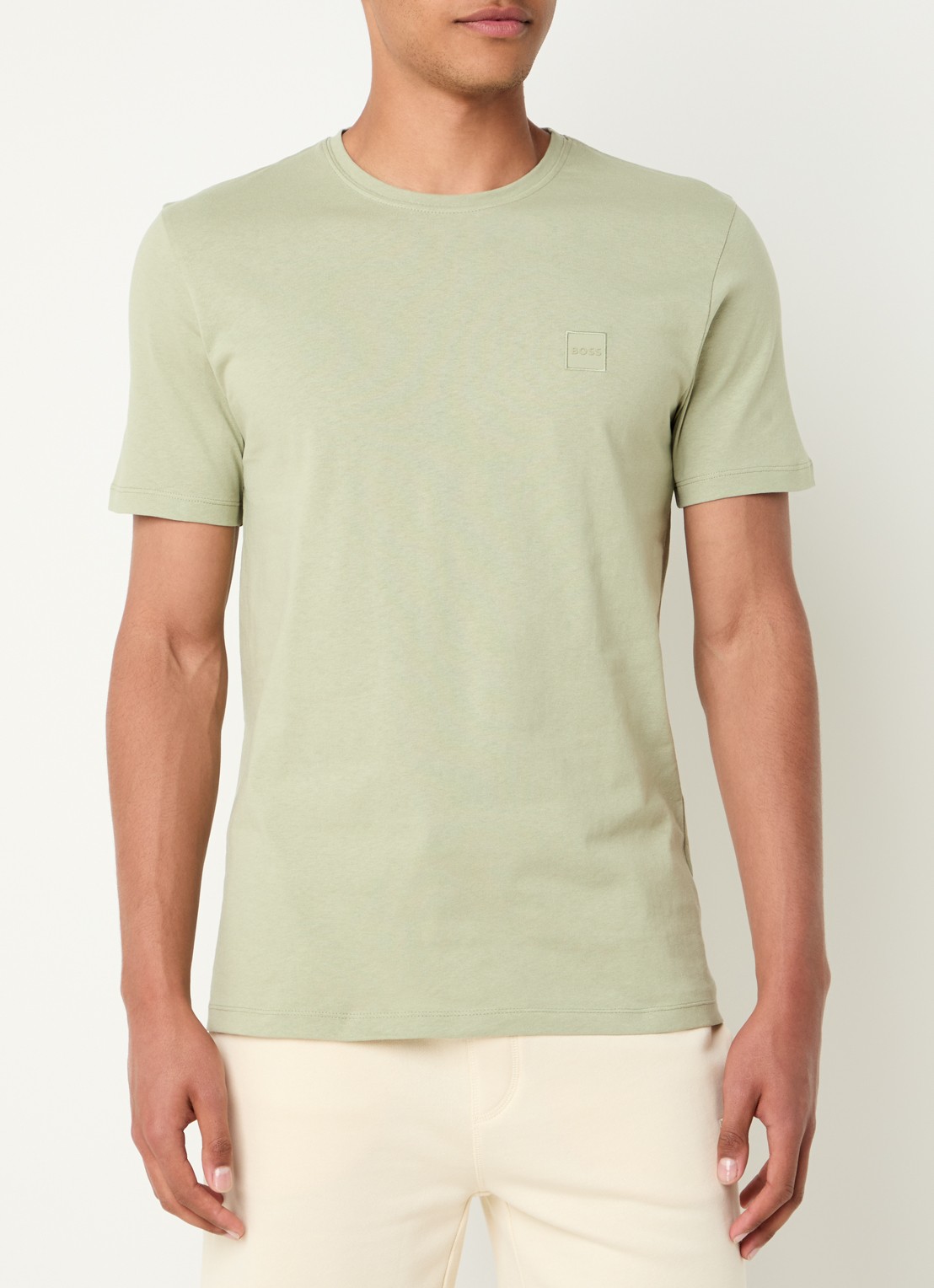 BOSS T-shirt van katoenen jersey met logopatch - detail lindegroen