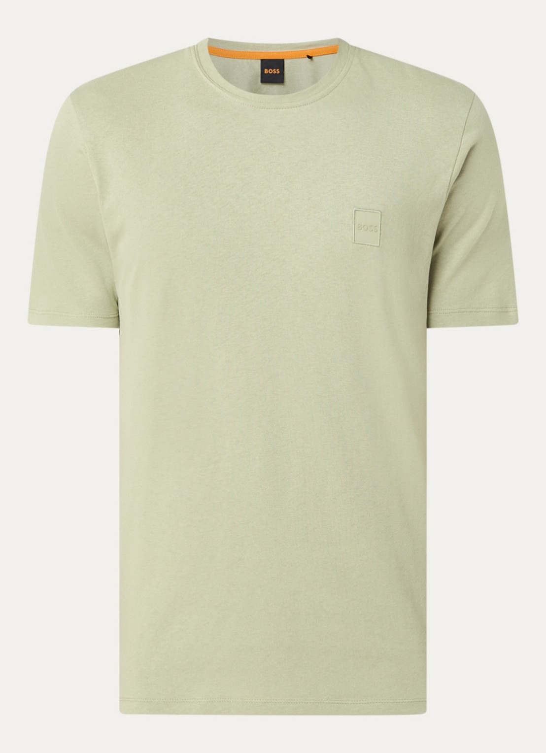 BOSS T-shirt van katoenen jersey met logopatch - voorkant 3 lindegroen