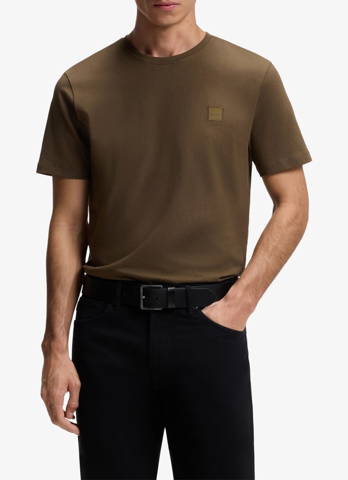 BOSS T-shirt van katoenen jersey met logopatch - detail 4 groen