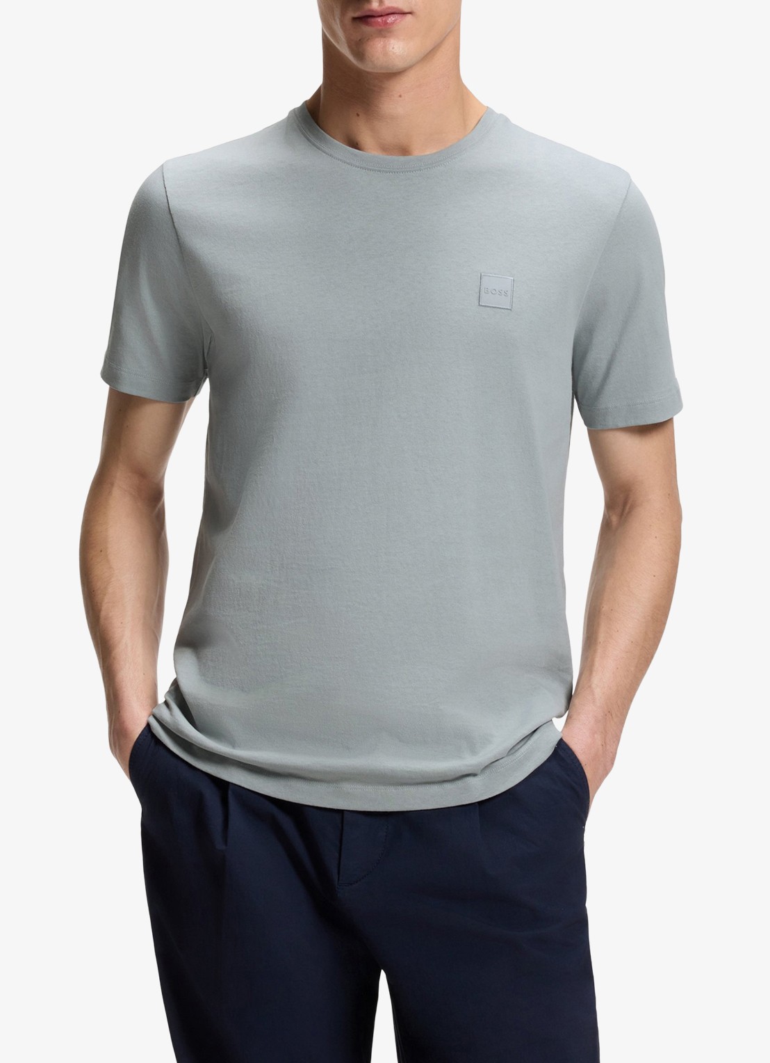 BOSS T-shirt van katoenen jersey met logopatch - detail open grey-084 - lichtgrijs