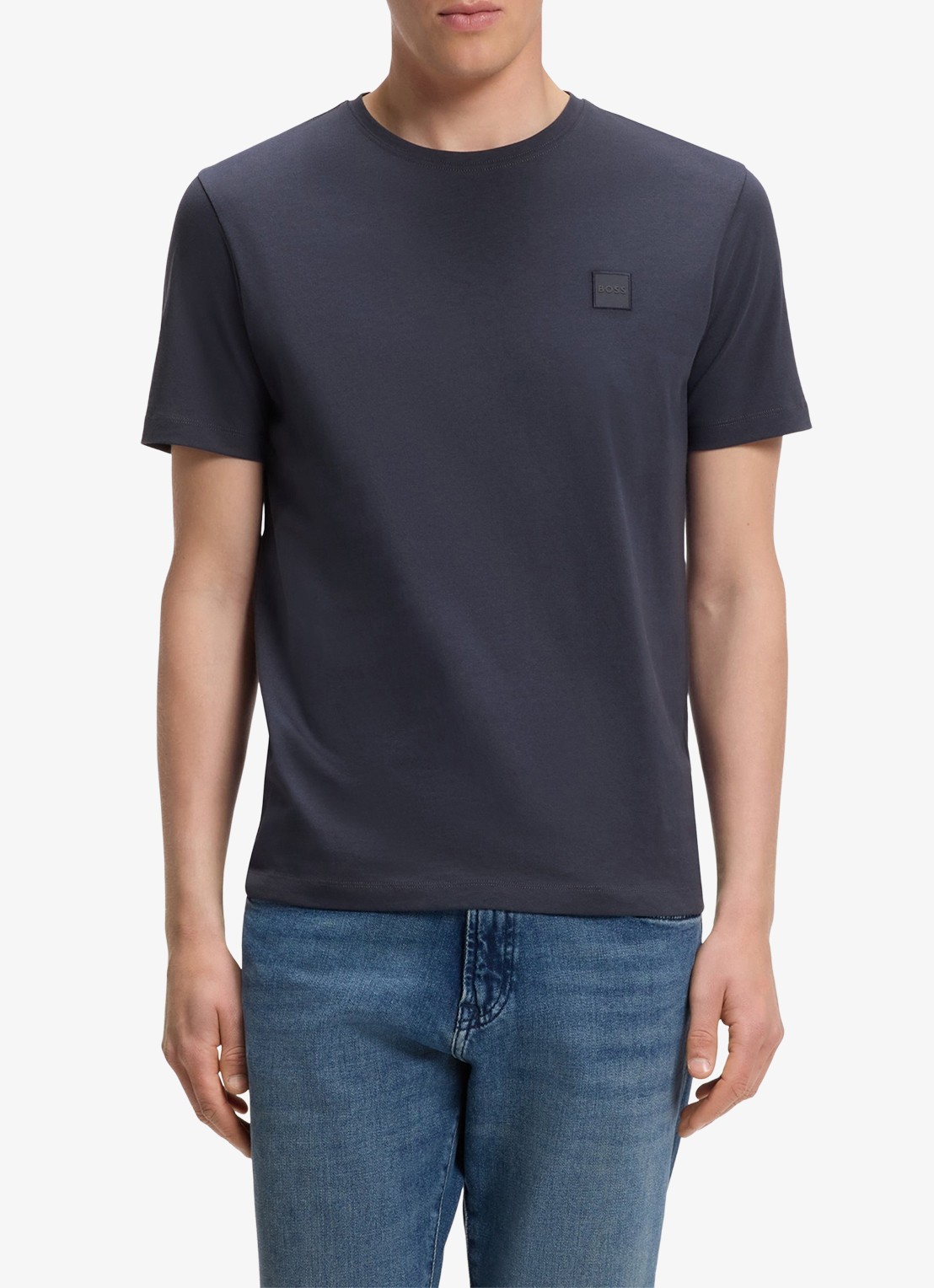 BOSS T-shirt van katoenen jersey met logopatch - detail 3 dark blue-406 / donkerblauw