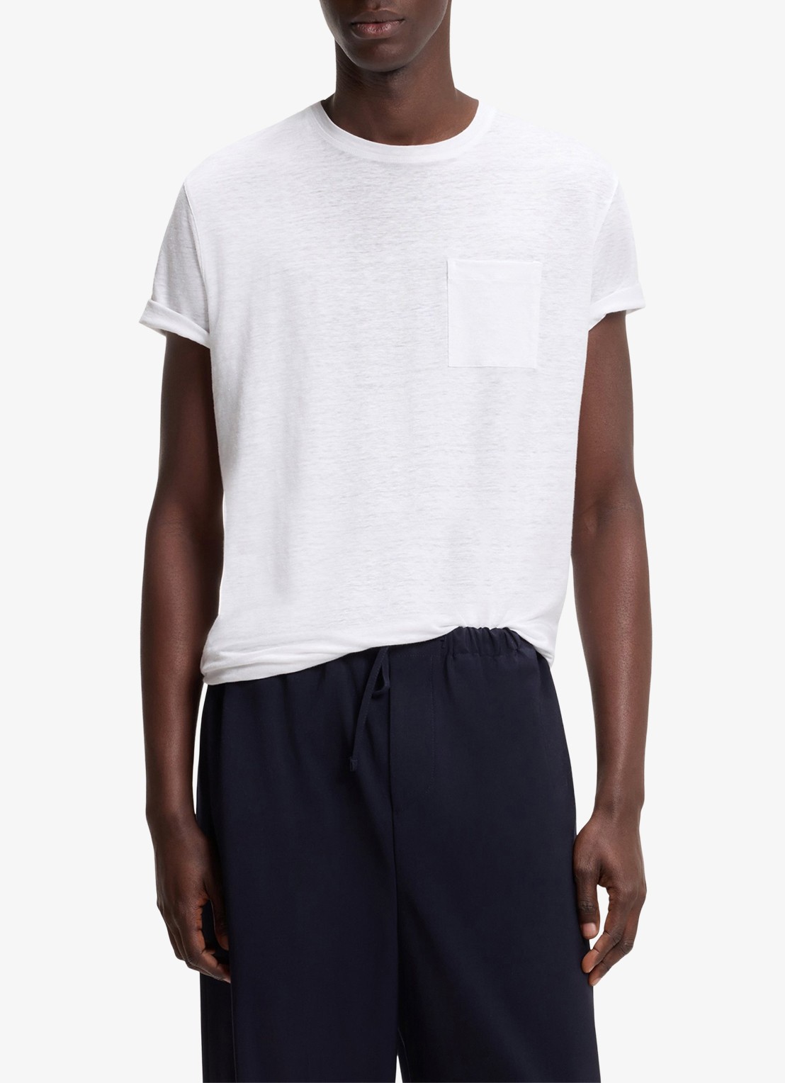 BOSS T-shirt van linnen met borstzak - detail 4 white-100 / wit