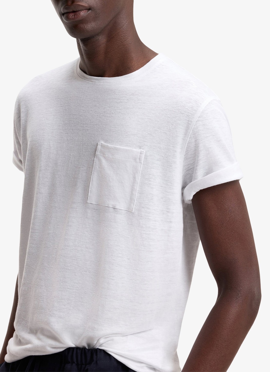 BOSS T-shirt van linnen met borstzak - detail 5 white-100 / wit