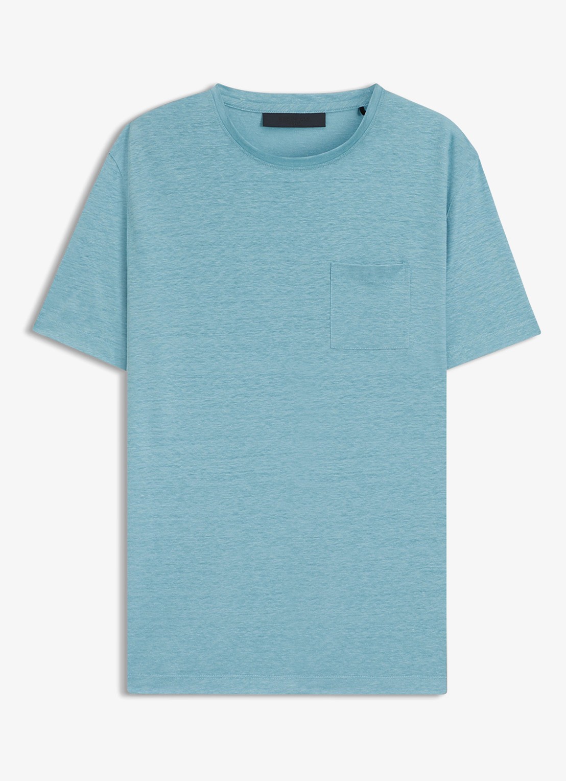 BOSS T-shirt van linnen met borstzak - voorkant open blue-486 / blauw