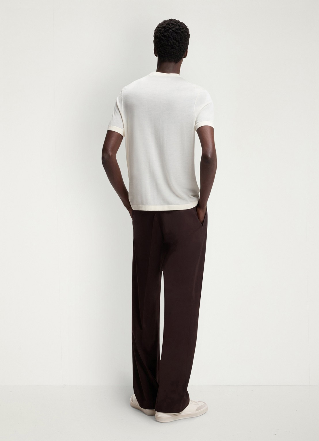 BOSS T-shirt van scheerwol en ronde hals - achterkant natural-105 / wit