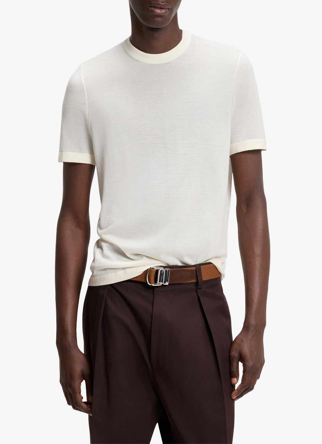 BOSS T-shirt van scheerwol en ronde hals - detail 4 natural-105 / wit