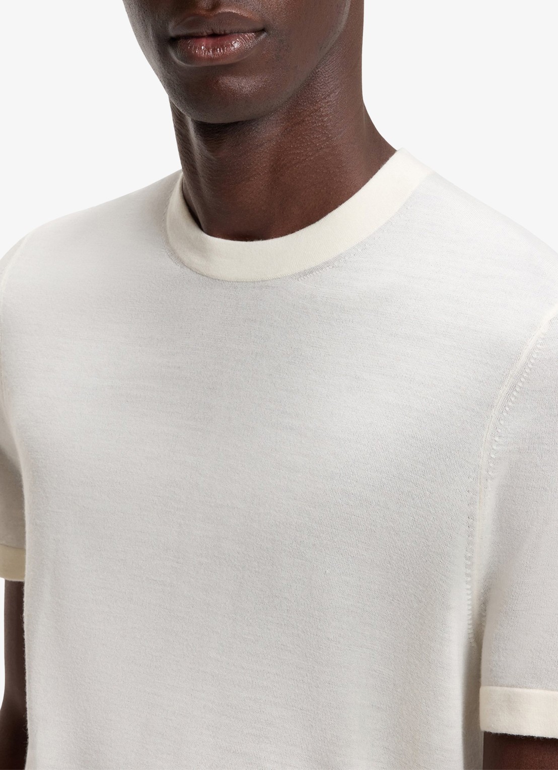 BOSS T-shirt van scheerwol en ronde hals - detail 5 natural-105 / wit