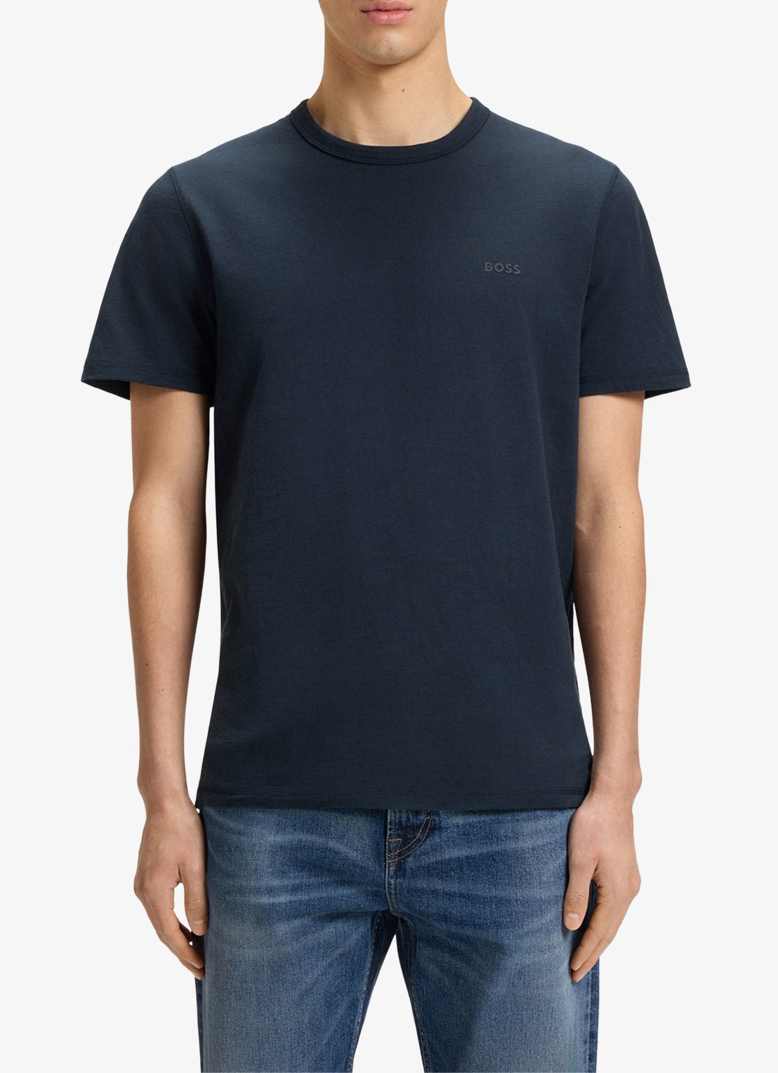 BOSS T-shirt van slubkatoen met logodetail - detail donkerblauw