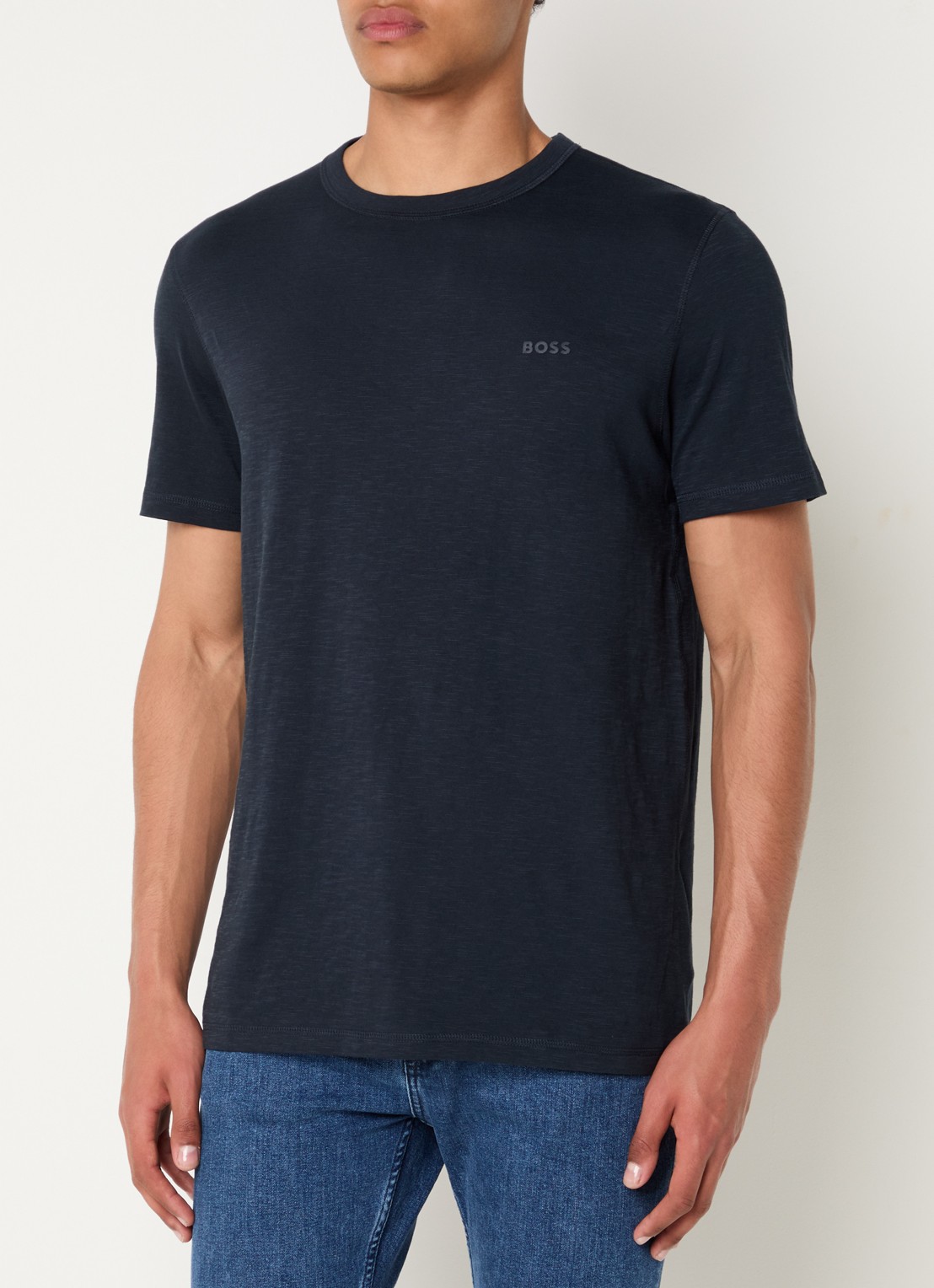 BOSS T-shirt van slubkatoen met logodetail - detail 6 donkerblauw