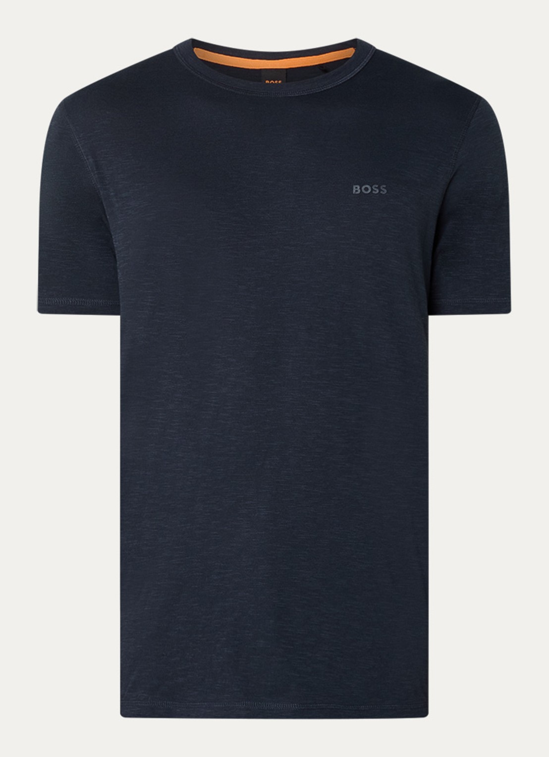 BOSS T-shirt van slubkatoen met logodetail - voorkant 3 donkerblauw