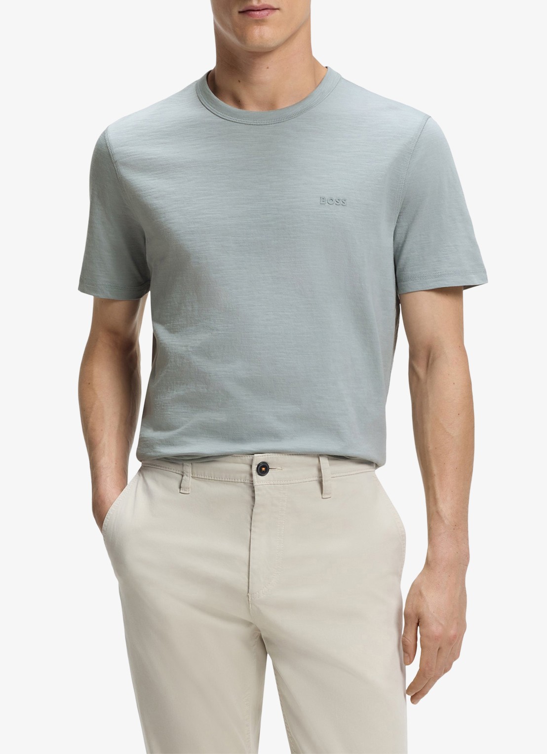 BOSS T-shirt van slubkatoen met logodetail - detail 4 open grey-084 / grijs