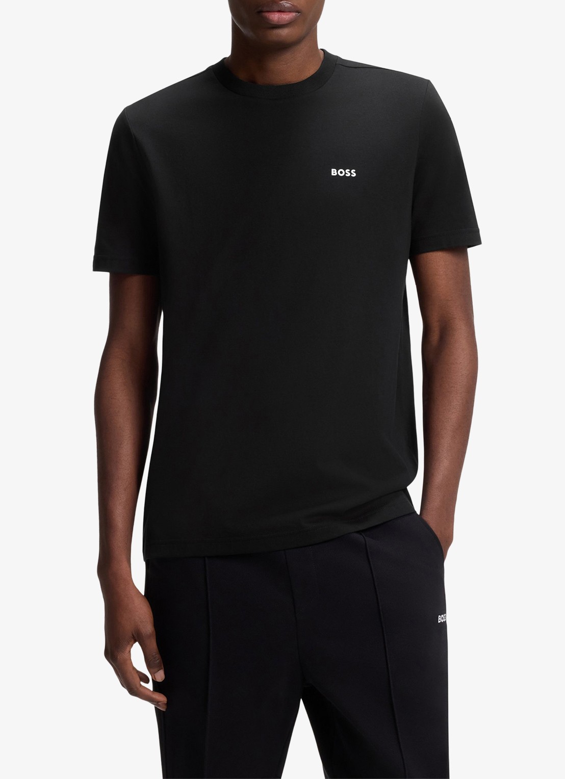 BOSS T-shirt van stretchkatoen met logodetail - detail 4 black-001 / zwart