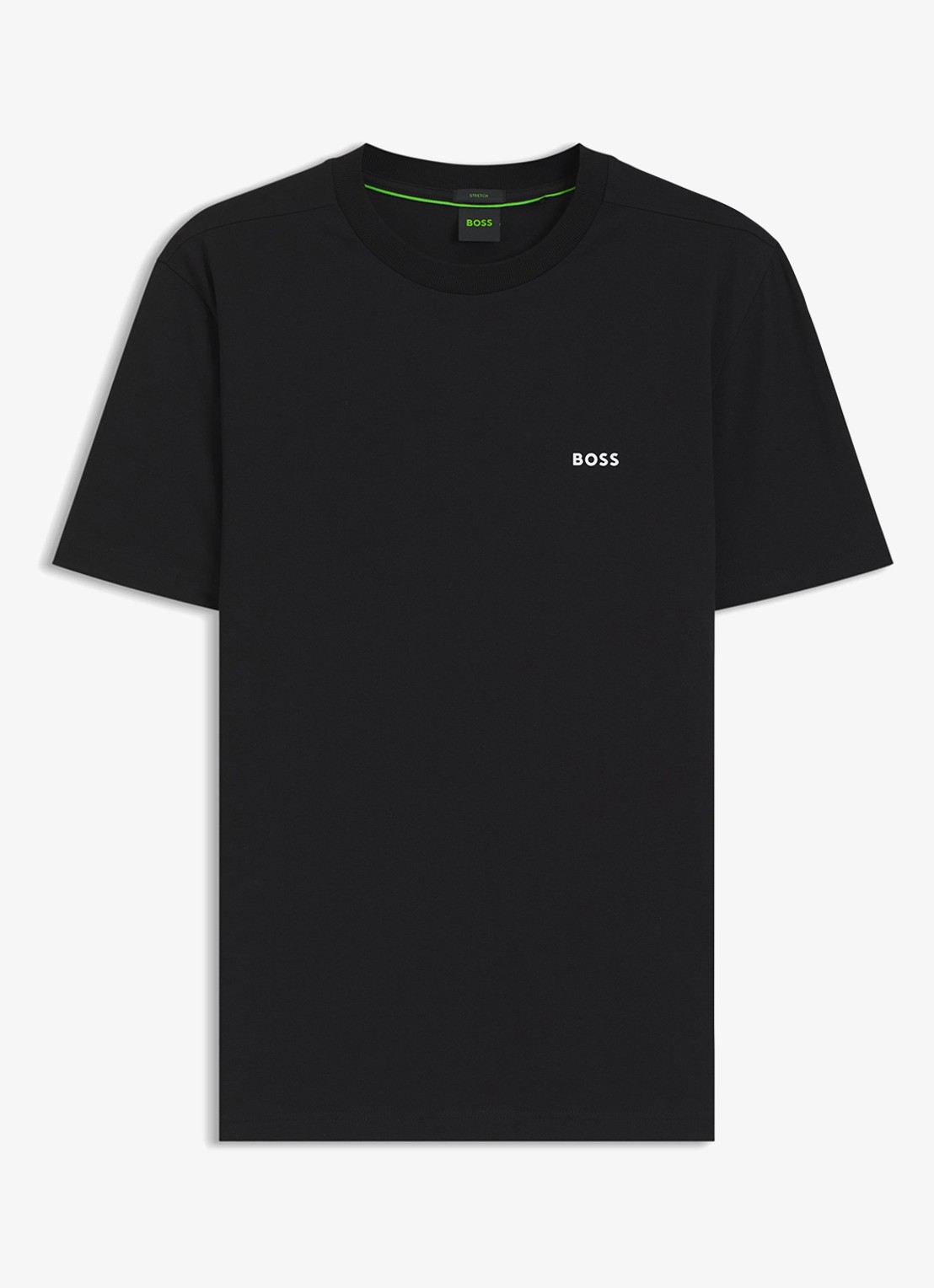 BOSS T-shirt van stretchkatoen met logodetail - voorkant 2 black-001 / zwart