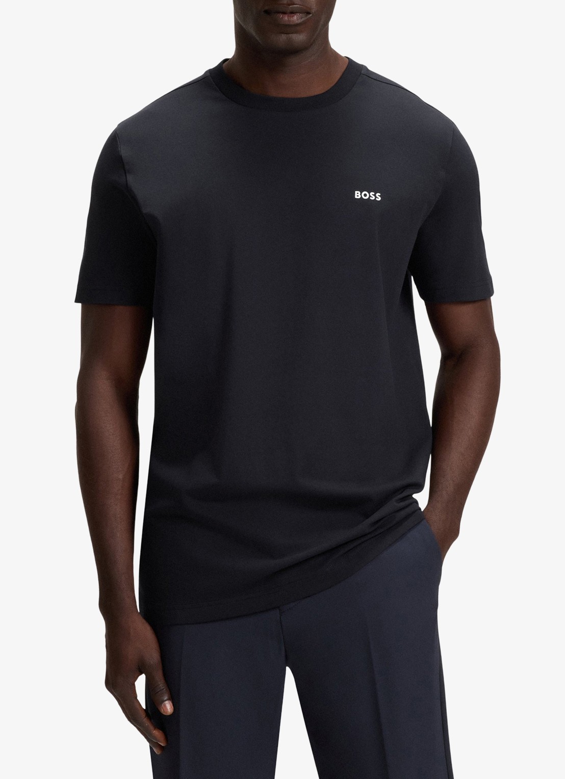 BOSS T-shirt van stretchkatoen met logodetail - detail 4 dark blue-402 / blauw