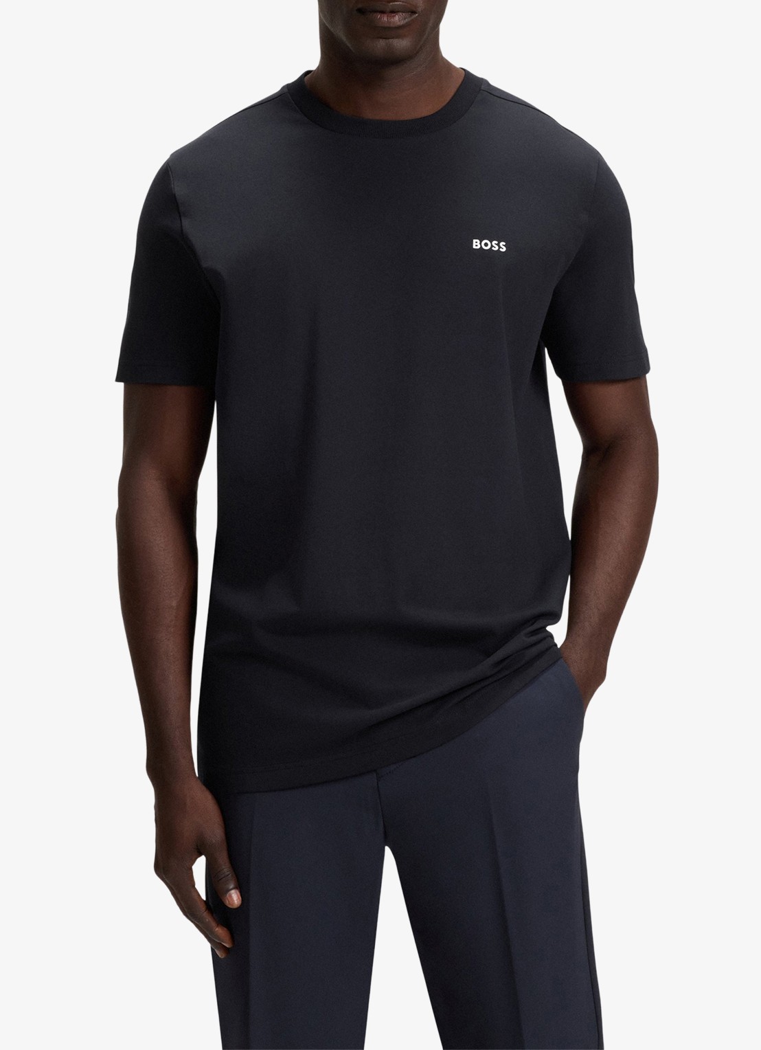 BOSS T-shirt van stretchkatoen met logodetail - detail 4 dark blue-402 / blauw