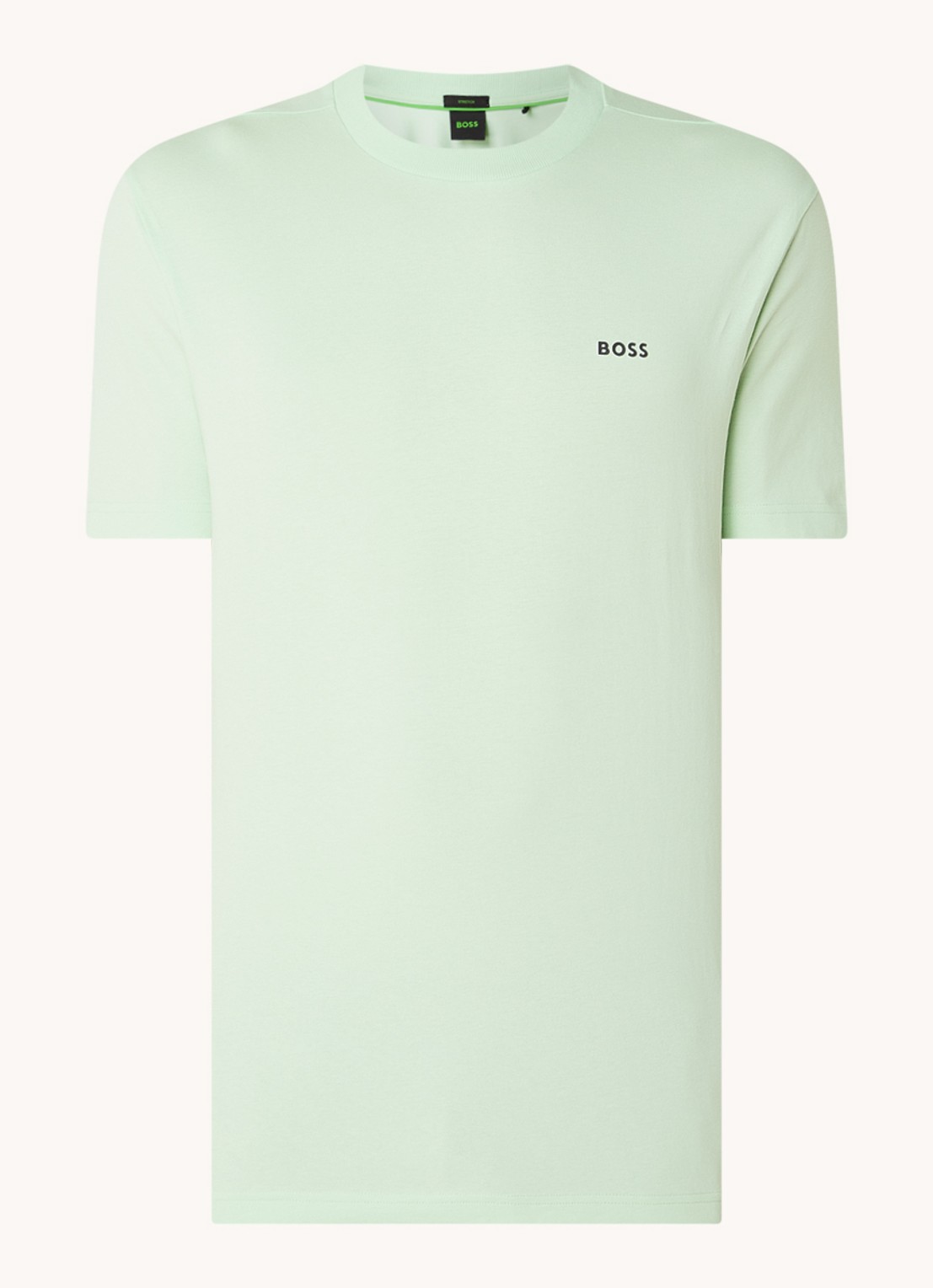 BOSS T-shirt van stretchkatoen met logodetail - voorkant 2 open green-388 / groen